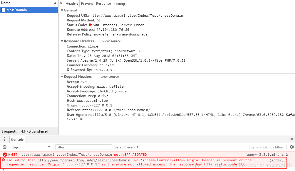 跨域请求失败案例